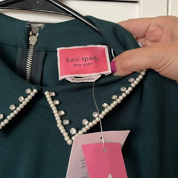 Kate Spade Green Diamanté Collar Dress. NWT - Picture 5 of 13
